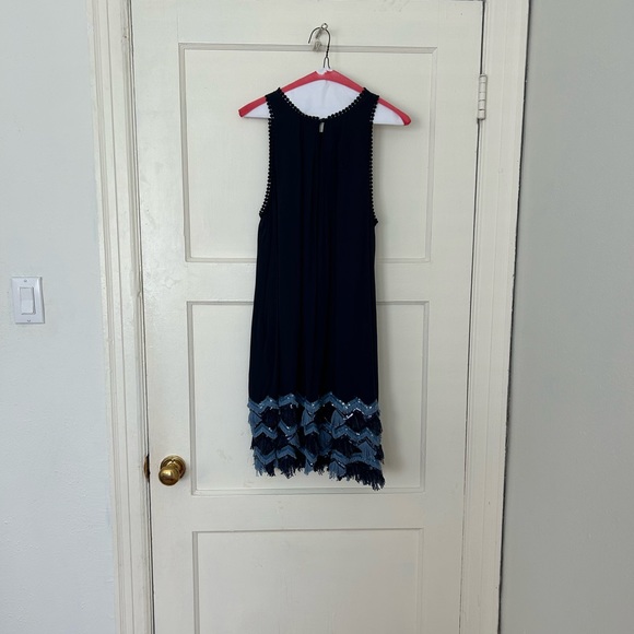 Anthropologie Maeve Navy Blue Fringe Mini Dress - Picture 3 of 6